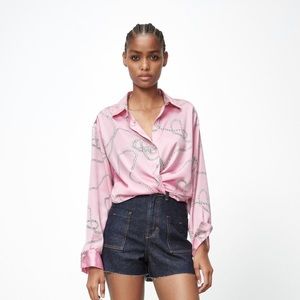 Zara baby pink nautical button up shirt satin shirt small